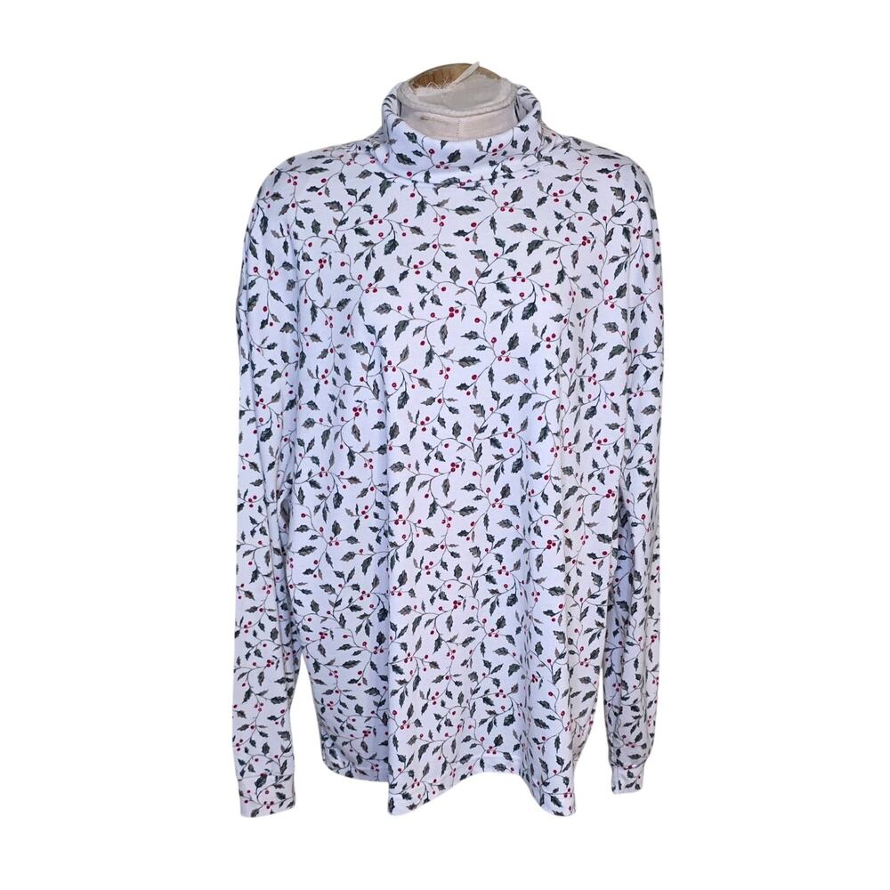 Christmas Holiday Shirt Classic‎ Elements Women's 3X Holly Mock Neck Long Sleeve